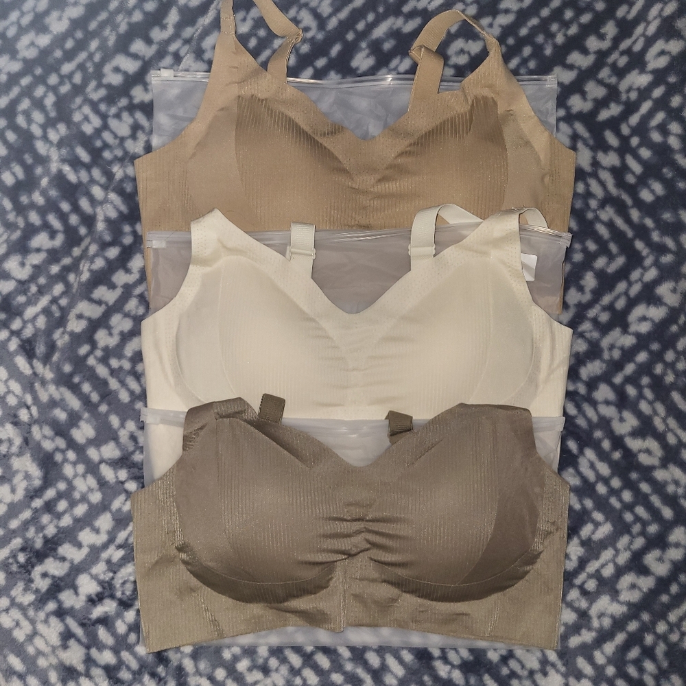 Set Of 3 Seamless Comfort Bras- Tan, Cream, Brown